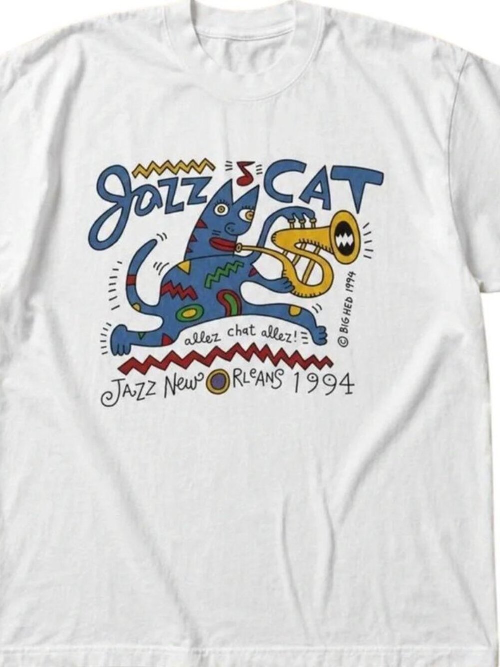 Vintage Jazz Cat T Shirt Mens XL New Orleans 1994 Graphic Tee White